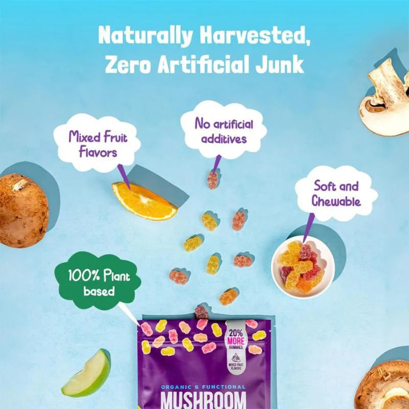 MUSHROOM & ASHWAGANDHA GUMMIES – Vitalité, sérénité & glow intérieur (80 pièces)