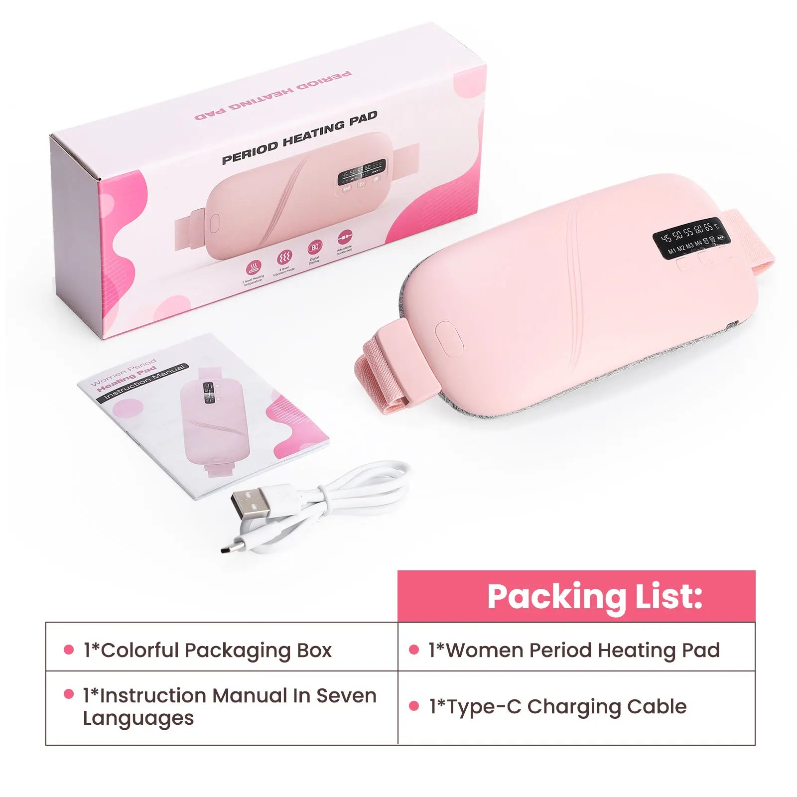 Ceinture Chauffante Menstruelle Rechargeable – Soulagement des Règles, Crampes & Douleurs Abdominales | 5 Niveaux de Température + Massage Vibrant